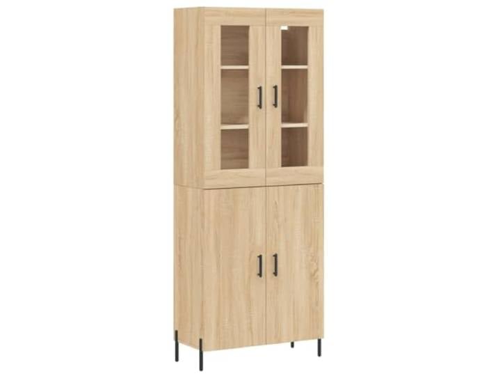 Kaorsrow Highboard Sonoma-Eiche 69,5x34x180 cm Schrank Holzwerkstoff Elegantes 2-teiliges Möbelset mit Glastür und stabilen Metallfüßen für Wohnzimmer und Flur.