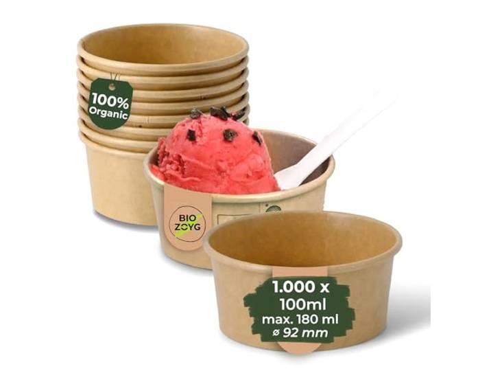 BIOZOYG 1000x Eisbecher Pappe 100 ml braun - Einwegbecher plastikfrei und biologisch abbaubar - Dessertschale To-go-Becher