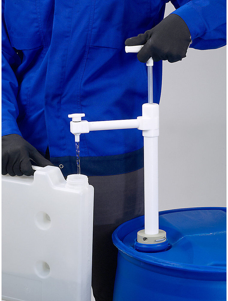 kaiserkraft PTFE Fass-Handpumpe, mit Auslaufbogen, Eintauchtiefe 600 mm, 270 ml/Hub