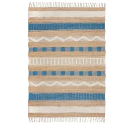 KADIMA DESIGN Naturfaser Teppich Jute Wolle Baumwolle handgewebt strukturiert Boho Ethno | 120x170cm
