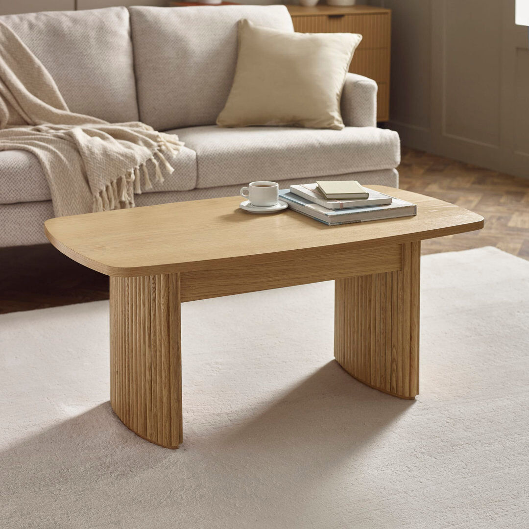 Hykkon Auman Fluted Compact Coffee Table Light Oak 40cm H X 90cm W X 50cm D