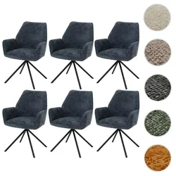 6er-Set Esszimmerstuhl HWC-G67, Küchenstuhl Stuhl mit Armlehne, drehbar Auto-Position, Chenille FSC® ~ dunkelblau