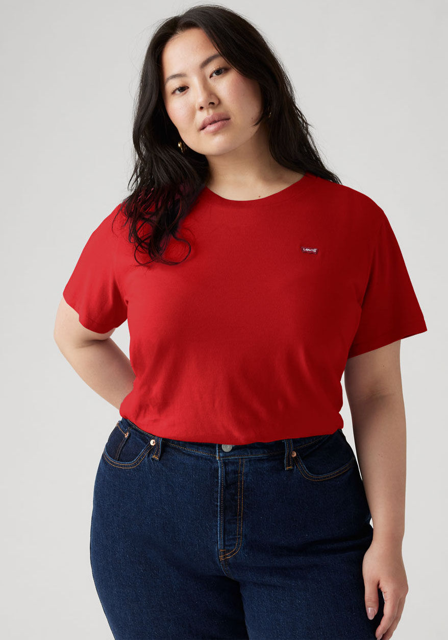 T-Shirt LEVI'S PLUS "THE PERFECT TEE", Damen, Gr. 4XL (58/60), scarlet smile, Jersey, Obermaterial: 100% Baumwolle, figurumspielend normal, Rundhals, Shirts T-Shirt, Figur umspielend scarlet smile 4XL (58/60)