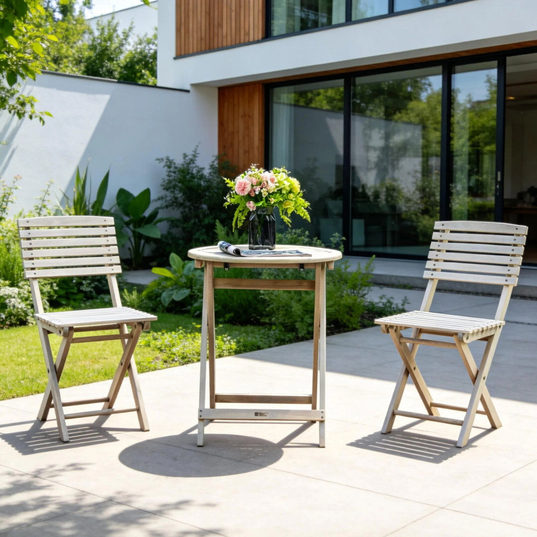 Lark Manor Floyd Acacia Patio Dining Set with Beige