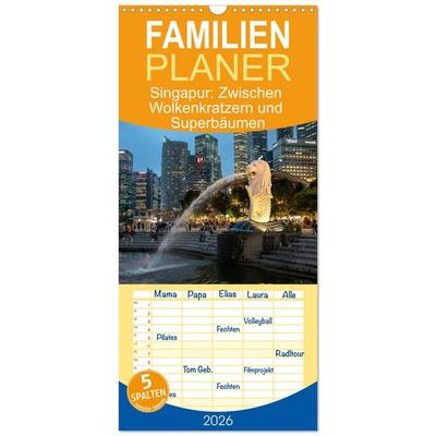 Familienplaner 2026 - Singapur: Zwischen Wolkenkratzern und Superbäumen mit 5 Spalten (Wandkalender, 21 x 45 cm) CALVENDO