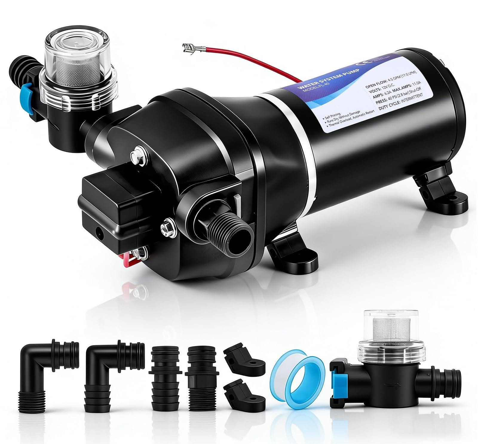 Dripio Membraanpomp 12V, 17 liter per minuut, 3,1 bar, zelfaanzuigend