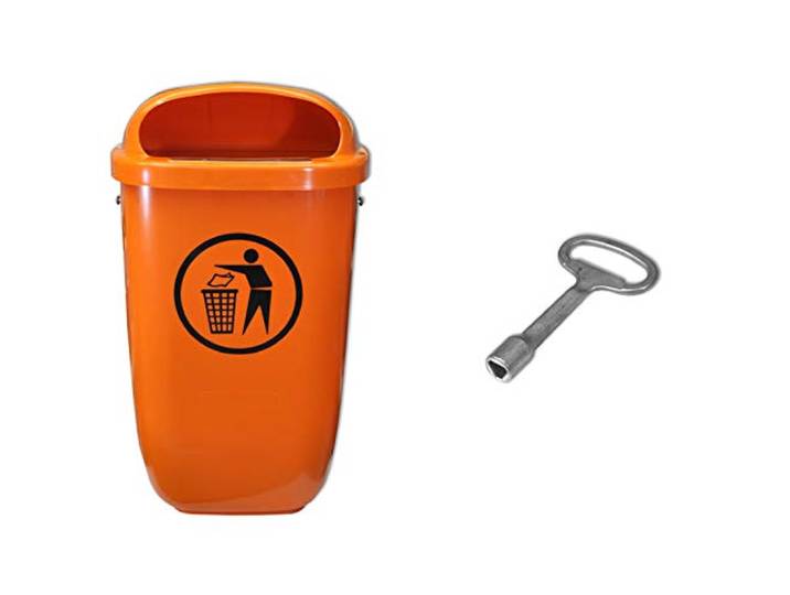 Sulo Original Set Abfallbehälter Papierkorb mit Regenhaube Der Klassiker Made in Germany 50 Liter Orange 1 Dreikantschlüssel H740xB432xT256mm