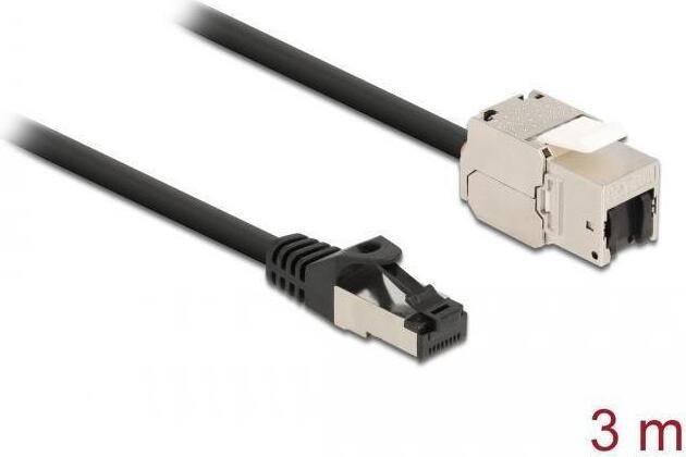 Delock Cat.6A Kabel, RJ45-connector naar Keystone-module, RJ45-female, 3 meter, plat, zwart