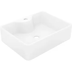 Helloshop26 - Quadratisches Keramikwaschbecken mit Hahnloch 48 x 37 cm für Badezimmer weiß 02_0002511