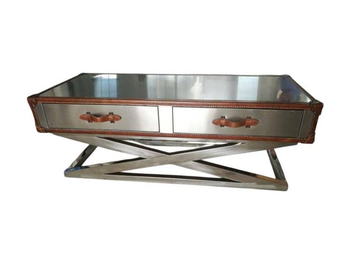 JVmoebel Couchtisch Vintage Kaffeetisch aus Aluminium im Flugzeugdesign, Made in Europa