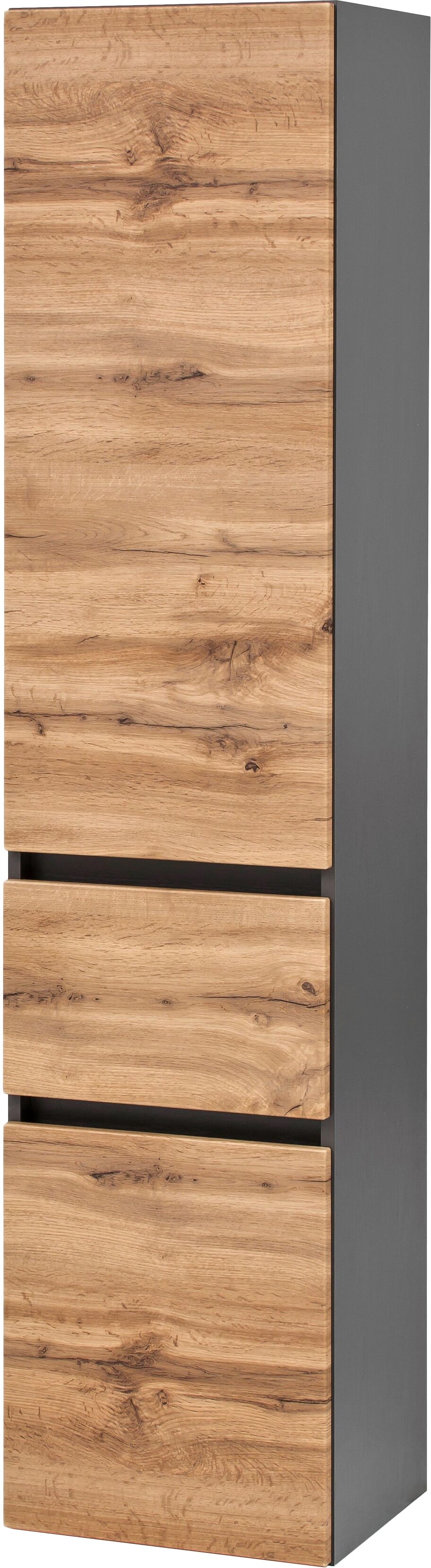 Seitenschrank WELLTIME "Kaunas", grau (wotaneiche, grau), B:40cm H:180cm T:35cm, Holzwerkstoff, Schränke, Seitenschrank, 40 cm breit, mit Schubkasten, Soft-Close-Funktion
