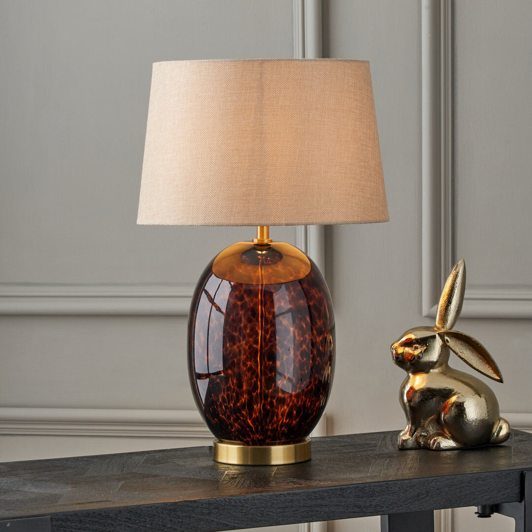 Gracie Oaks Acherman Glass Table Lamp Brown;Natural 52cm H X 33cm W X 33cm D