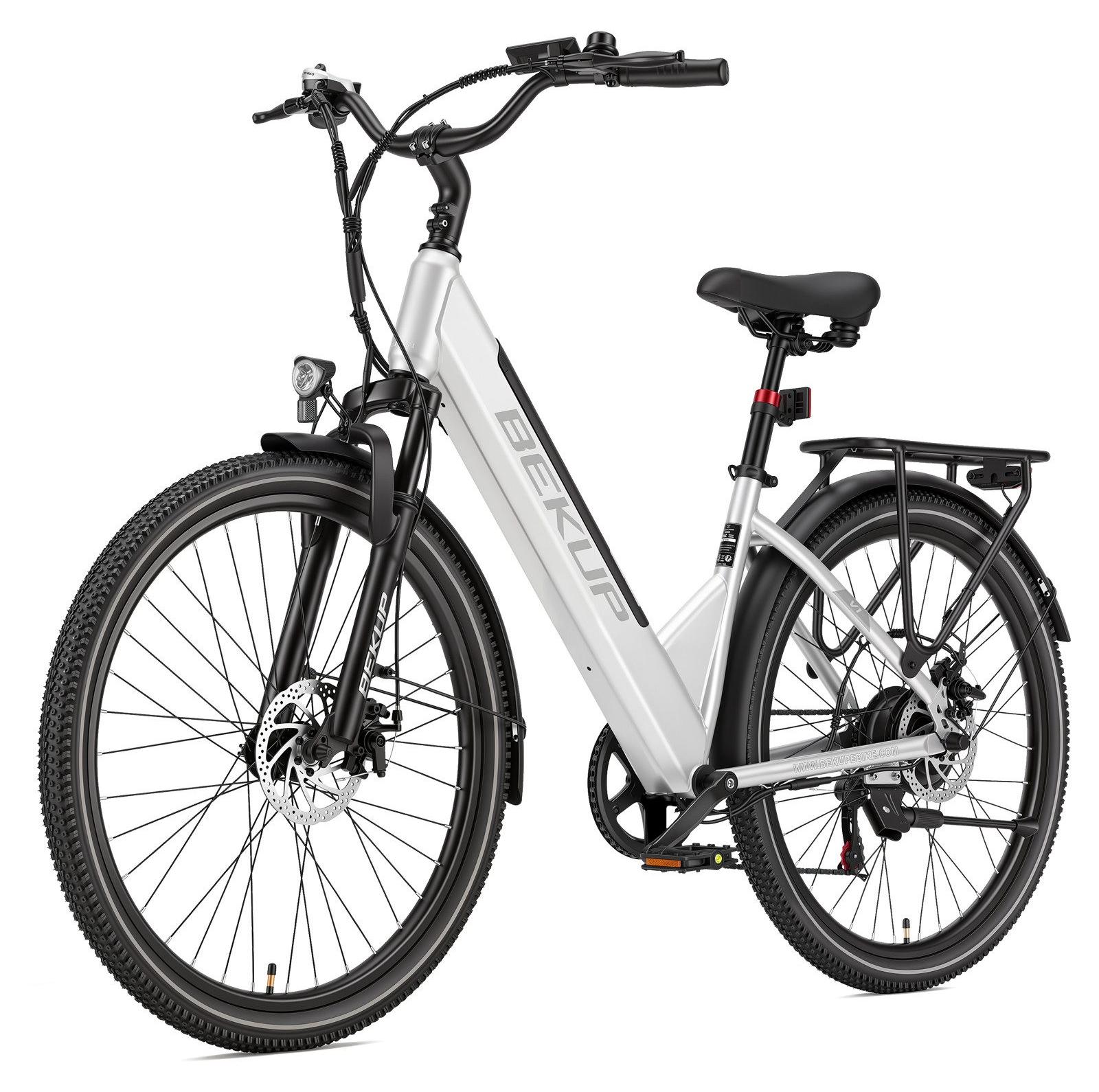 Draixcor V1 E-Bike Cityrad 26 Zoll Tiefeinsteiger, 522Wh Akku, 75 km Reichweite, 250W Heckmotor, Shimano 7-Gang, Federgabel, Farbdisplay, Silber