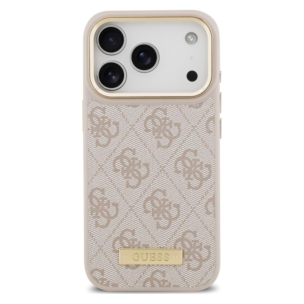 Guess - Hardcase 4G mit Logo-Platte und MagSafe (GUHMP18LU4GPRP) - iPhone 18 Pro - Pink (Apple iPhone 17 Pro, Apple iPhone 18 Pro) (GUE005862)
