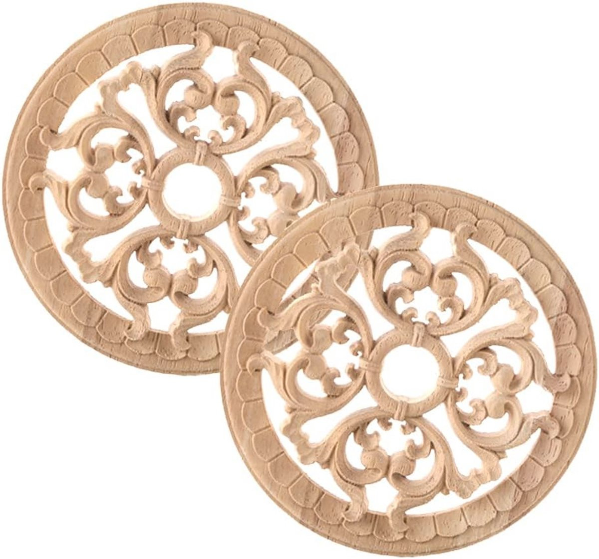 Houten Ornamenten voor Meubels - 2 Stuks, 14 cm Rond Houtsnijwerk Decoratie