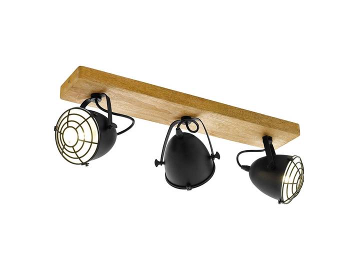 EGLO Deckenstrahler Gatebeck aus Holz und Metall, 3-fl. Gatebeck, dimmbar, schwarz, für Wohn- / Esszimmer, Holz, Strahler