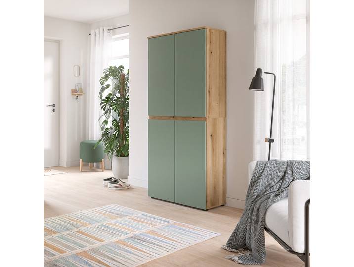 home24 Multifunctionele kast Scarpa 70cm groen/hout/salie/Evoke eikenhouten look