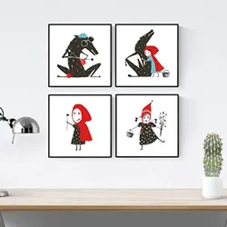 POSTER Set mit 4 Rotkäppchen 20x20cm Rahmenlos