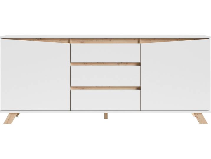 Sideboard BYLIVING Valentin , weiss (weiß), B:180cm H:76cm T:38cm, Holzwerkstoff, Melamin, Sideboards, Sideboard