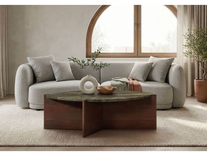 Couchtisch Akazie 115x65x35 braun lackiert / Marmor grün ORGANIC COLLECTION #27