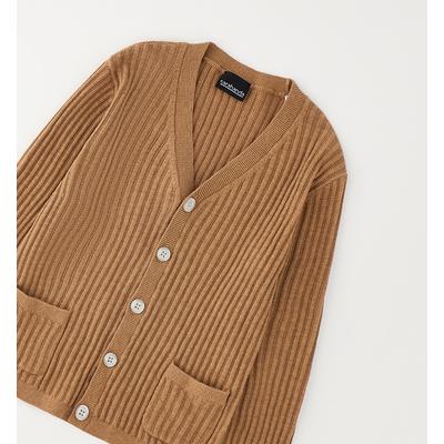 Cardigan SARABANDA "BABY BOY KNITWEAR", Jungen, Gr. 110, braun (caramel), 85% Baumwolle, 15% Leinen, Strickjacken