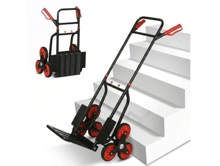 DURHAND Diable d'Escalier Pliable 120 kg 6 Roues Robuste en Acier Rouge Diable Déménagement\, Cordes Télescopiques\, Chariot de Transport pour Entrepôt\, Aéroport\, Objets Volumineux & Lourds