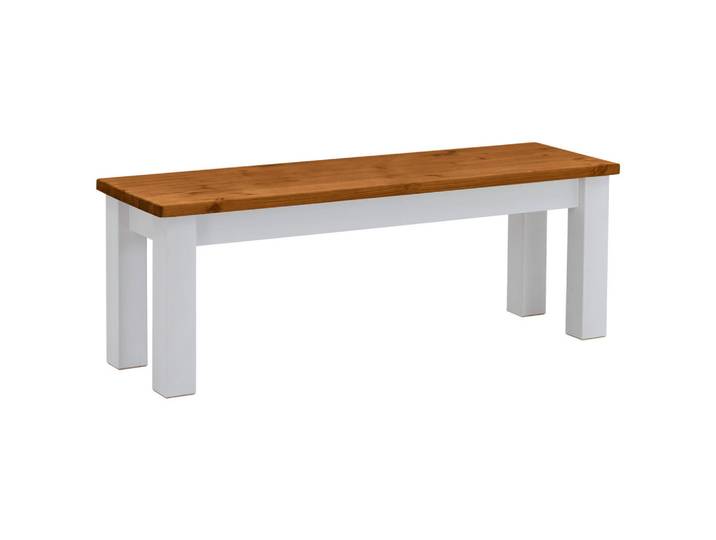 Boxxx Sitzbank, Weiß, Bernstein, Holz, Kiefer, massiv, 2-Sitzer, 130x46x40 cm, Holzmöbel, Sitzgelegenheiten Holz, Holzbänke