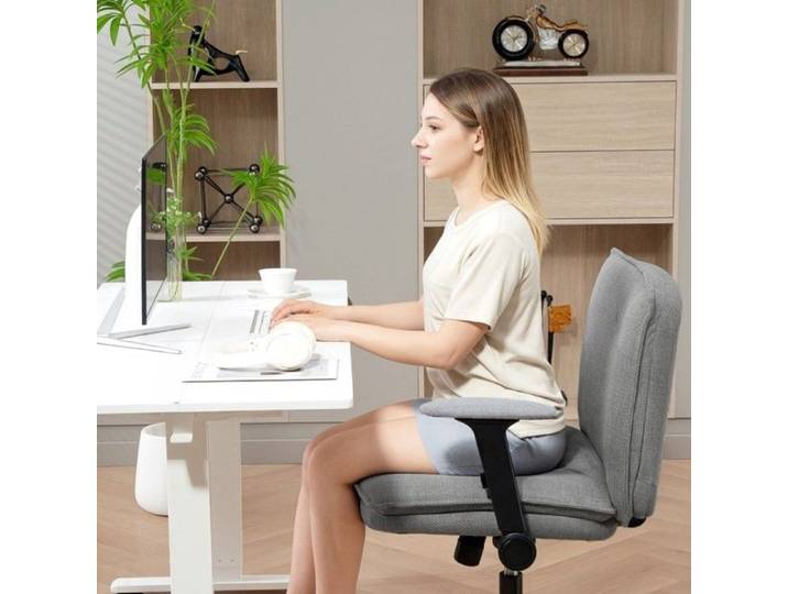 Chaise Bureau Grise Aspect Lin-Accoudoirs Relevables-Réglable Hauteur-Piètement Acier-Confort-Travail-Ergonomique-Durable-Élégant