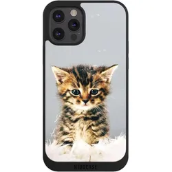 Nivocase Handyhülle für Apple iPhone 12 Pro Max Hülle NIVOpure Case Schwarz Feder Haustier Katze (Apple iPhone 12 Pro Max), Smartphone Hülle, Schwarz