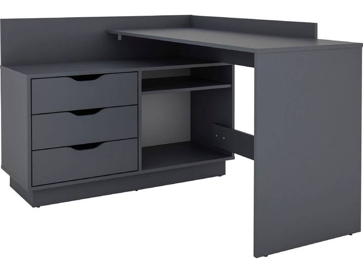 Eckschreibtisch GOODPRODUCT Bexley , grau (anthrazit, anthrazit, anthrazit), B:129cm H:83,5cm T:105cm, Tische, Eckschreibtisch, mit viel Stauraum, Breite 129 cm, rechts oder links montierbar