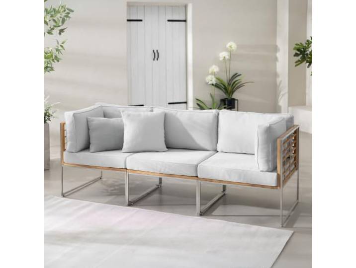 home24 Loungesofa Metall Massivholz Textil 70 x 210 x 74 cm