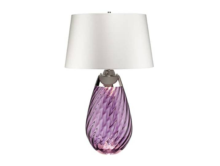 Elstead Lena 2 Leichte große Pflaumentischlampe mit cremefarbenem Schirm, pflaumenfarbenem Glas, cremefarbenem Schirm, E27
