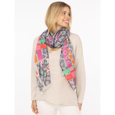 Schal ZWILLINGSHERZ "Wild Love", Damen, blau, Obermaterial: 100% Polyester, Modetücher Schal, trendiger Schal mit Herzen und Schriftzug
