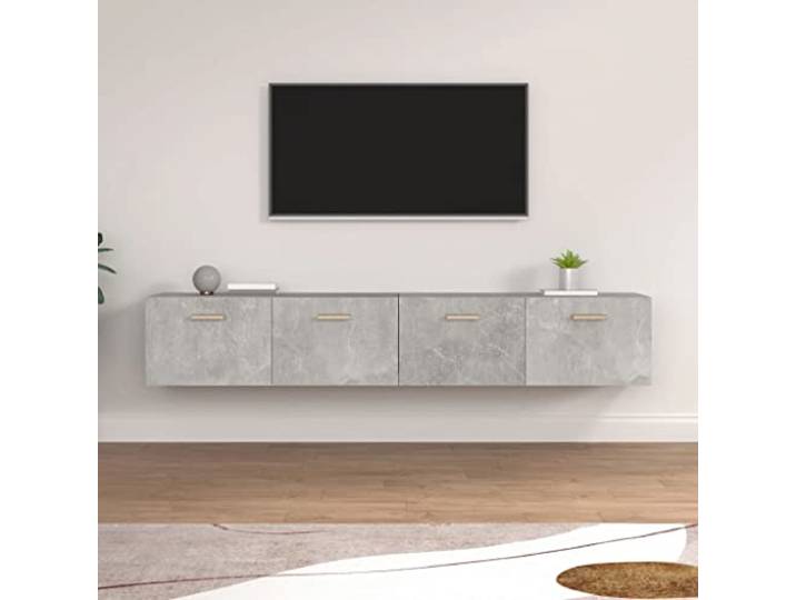 KGHFDVB Wandschraenke 2 STK. Betongrau 100x36,5x35 cm Holzwerkstoff 2 Faecher pro Schrank, Wandmontage, Platzsparend, Montageanleitung enthalten