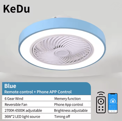 Inspire Essentials LumiBreeze Modern Ceiling Fan Light With Remote Control Quiet, Energy Efficient, And Stylish Home Lighting Solution 110v blue