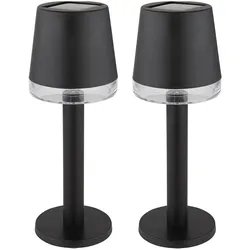 LED Solarleuchte Tischleuchte Außenlampe Terrassenlampe Gartenleuchte, Kunststoff klar schwarz, Akku 6-8h IP44, 3000K warmweiß, 2er Set, H 21,5 cm