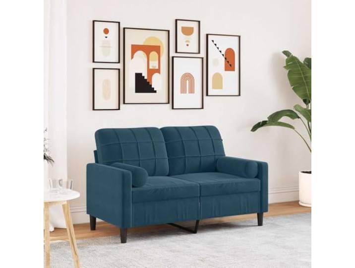 HEFZGDB 2-Sitzer-Sofa mit Zierkissen Blau 120 cm Samt Stoff Bezug Metallgestell Polsterung Wohnzimmer Möbel Komfort Sitzgruppe Entspannung Leseecke Fernsehsessel Abnehmbare Kissen