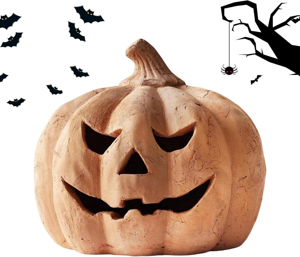 Oranje Pompoenlantaarn met vrolijk gezicht voor Halloween decoratie - H 20 cm x B 17 cm x D 17 cm