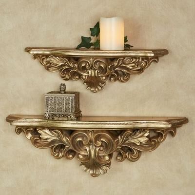 Touch of Class Elisa Wall Shelf Aged Gold, Large, Aged Gold