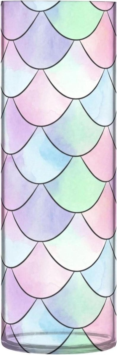 Lange Cilinder Vaas Pastel Zeemeermin - Decoratieve Bloemenvaas van Onbreekbaar Plastic - Hoogte: 30 cm