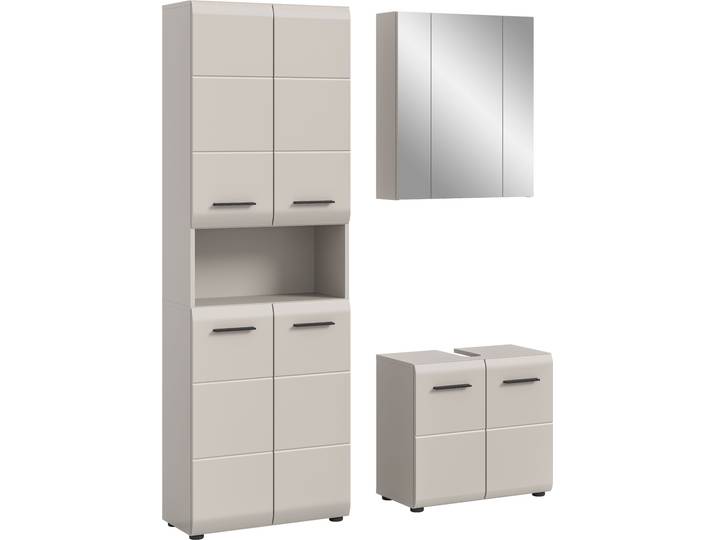 Badmöbel-Set WELLTIME FLORENZ, 3-teilige Badkombination, hochwertige MDF-Front , beige (kaschmir), B:135cm H:185cm T:30cm, Holzwerkstoff, MDF, Kastenmöbel-Sets, Badmöbel-Set, Bad-Kombination, Bad-Möbel, Badezimmer, Kombination, Kombi