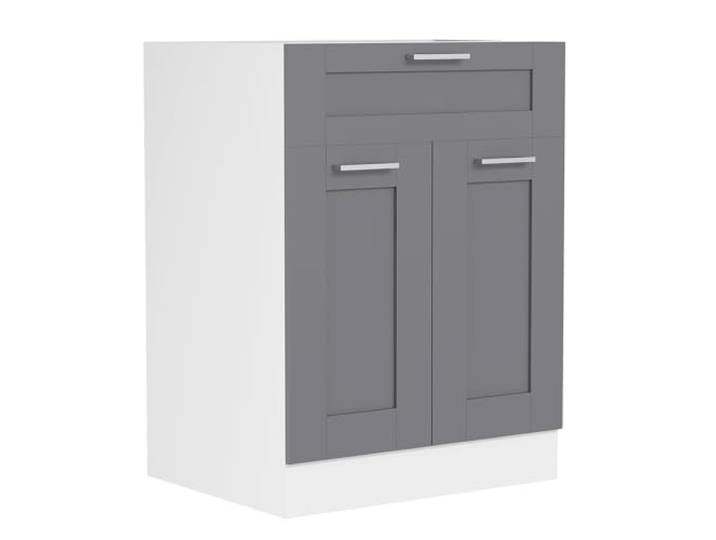 VCM Küchenmöbel Unterschrank Weiß/Anthrazit 60x46x82 cm 2 Türen 1 Schublade Stauraum für Töpfe und Vorräte - Einbauküche - Für Haushalte - Pflegeleichte Holzwerkstoffoberfläche
