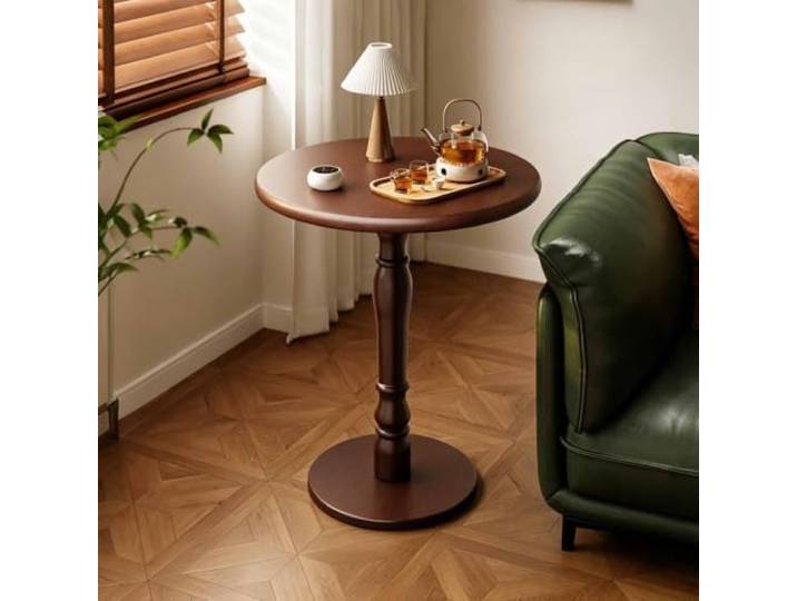 KAFHGEIN Runder Beistelltisch aus Massivholz für Sofa und Schlafzimmer Vielseitiger Beistelltisch mit dekorativem Runddesign für Getränke, Pflanzen und Wohnaccessoires