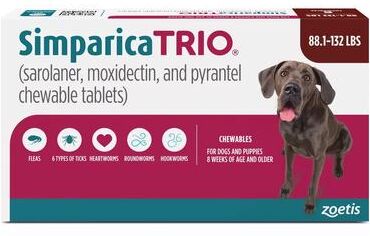 Simparica Trio For Dogs 88.1-132 Lbs (Red) 12 Chews