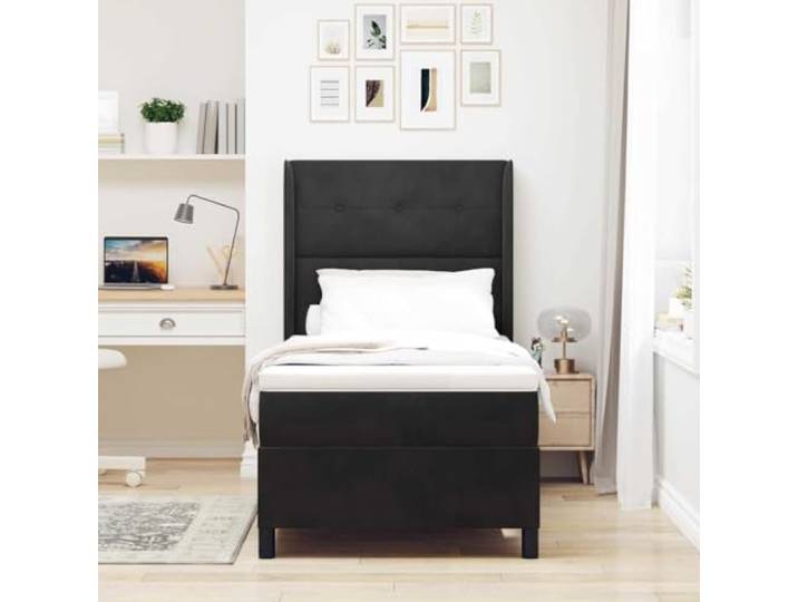KTHLBRH Boxspringbett schwarz 80x200 cm Samt Kopfteil verstellbar, Gestell aus Holz, Matratze mit Taschenfedern, langlebig