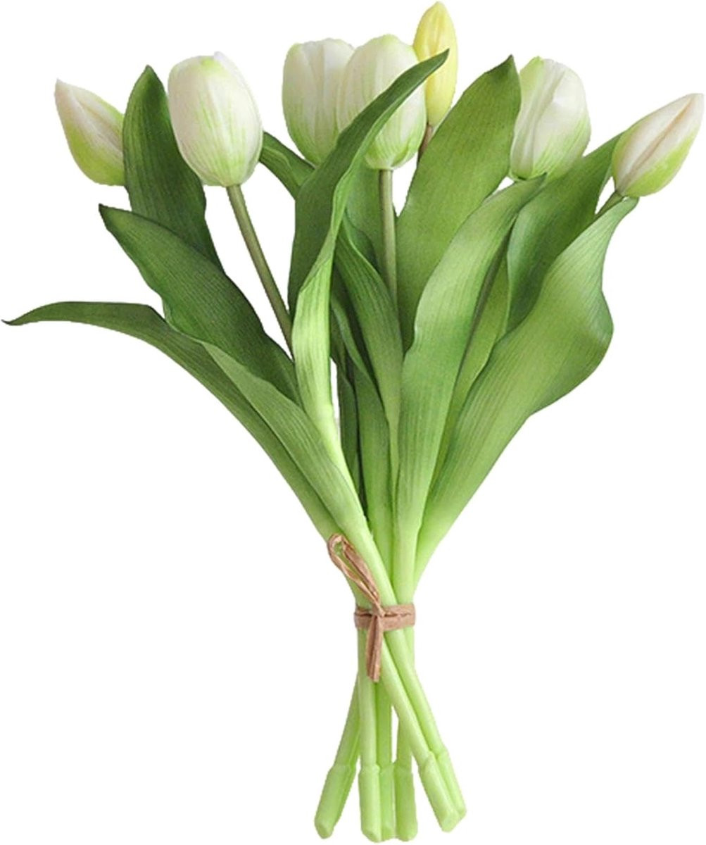 SnelShoppen - 7 stuks realistische kunstmatige tulpen - witte nepbloemen voor decoratie
