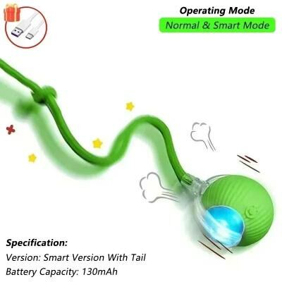 Uplift Essentials Smart Interactive Rolling Mouse Ball With Sensory Tail For Indoor Cats green
