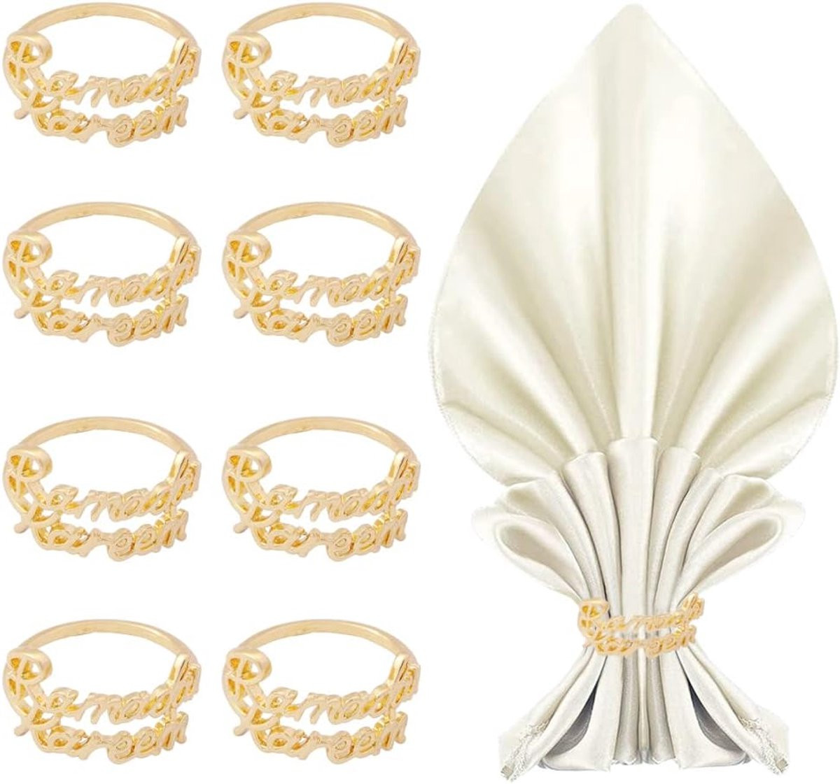 Set van 8 gouden metalen servetringen met vintage design