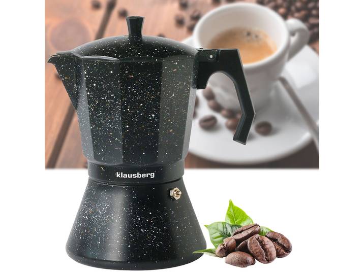 Design Espressokocher, schwarzes Marmor-Design, bis zu 9 Espressotassen