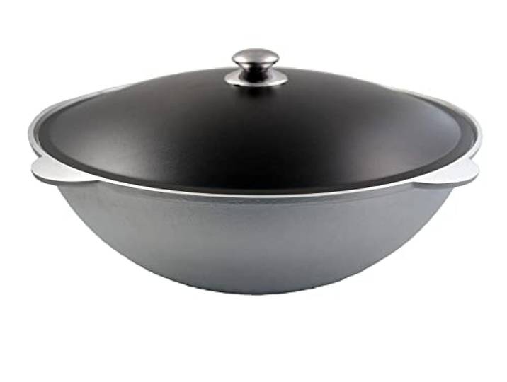 Kukmara Limitierter Kazan Wok Asien Tatarskij mit Deckel Aluguss Kasan 15 Liter schwarzer Deckel